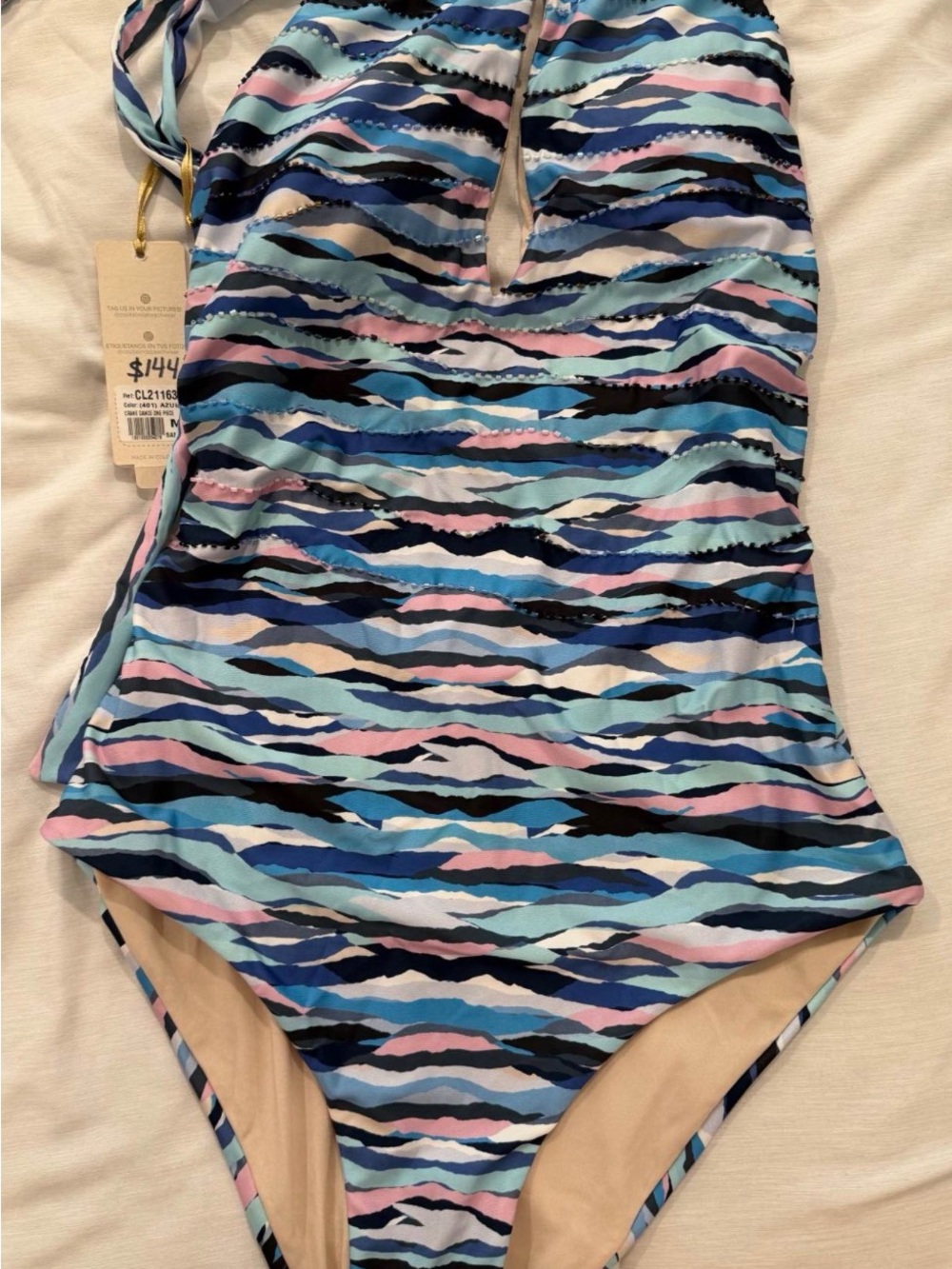 Girls' Blue Multicolor Striped One-Piece Swimsuit